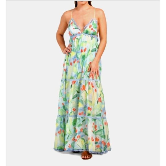 CHARO RUIZ IBIZA Maxi Dress XS Salamanca Barbary Fruits Blue Green Cotton Resor - Picture 16 of 16